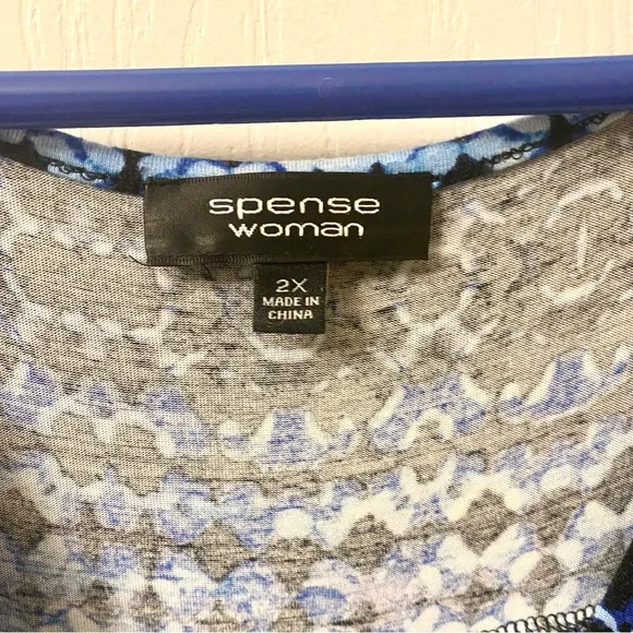 Spense Plus Size Blue Sleeveless V Neck Dress - Picture 4 of 8